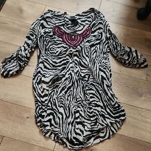 Bisou Bisou Zebra Print Blouse with Pink Detail
